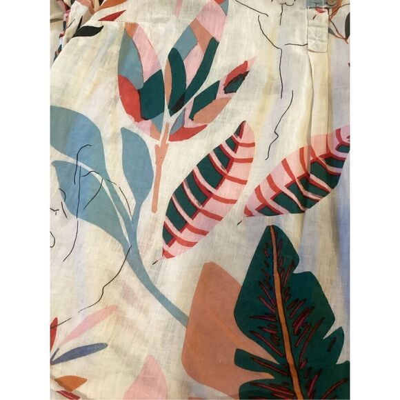 Cynthia Rowley 100% Linen Top Tunic Sz 2X Roll Tab Sleeve Tropical - Picture 7 of 10